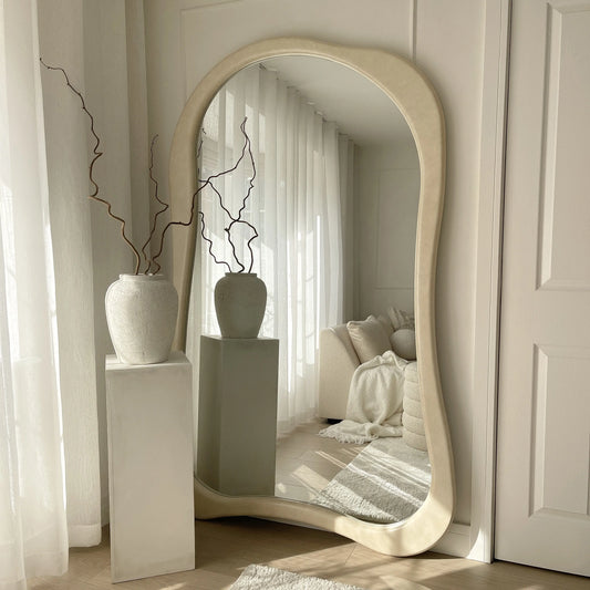 Arcurva Large Organic Wall Mirror - Irregular Contemporary Design with Textured Concrete Finish (190 x 120 cm) Spiegel Weltt
